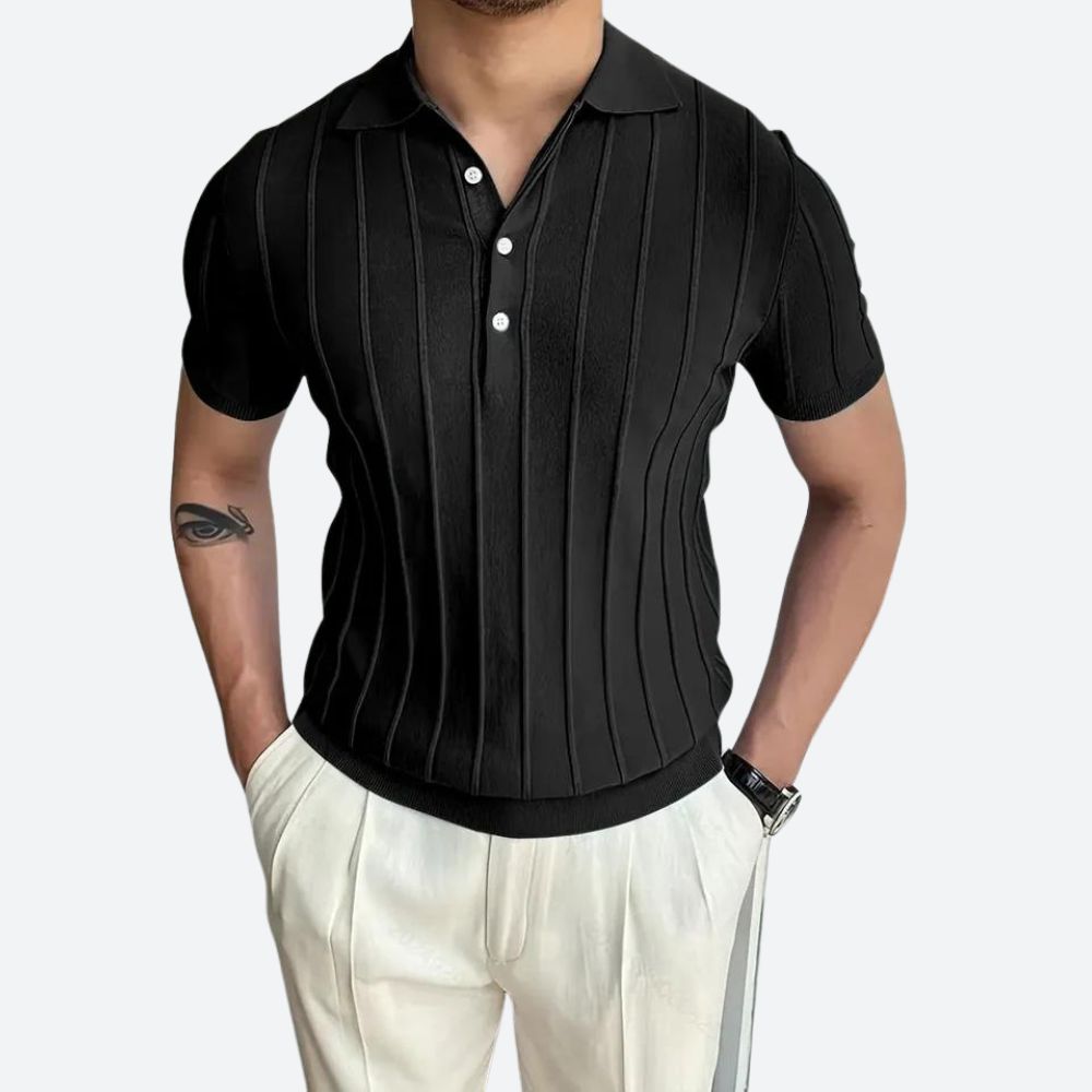 Polo Shirt - Elastische Mélange V-Hals