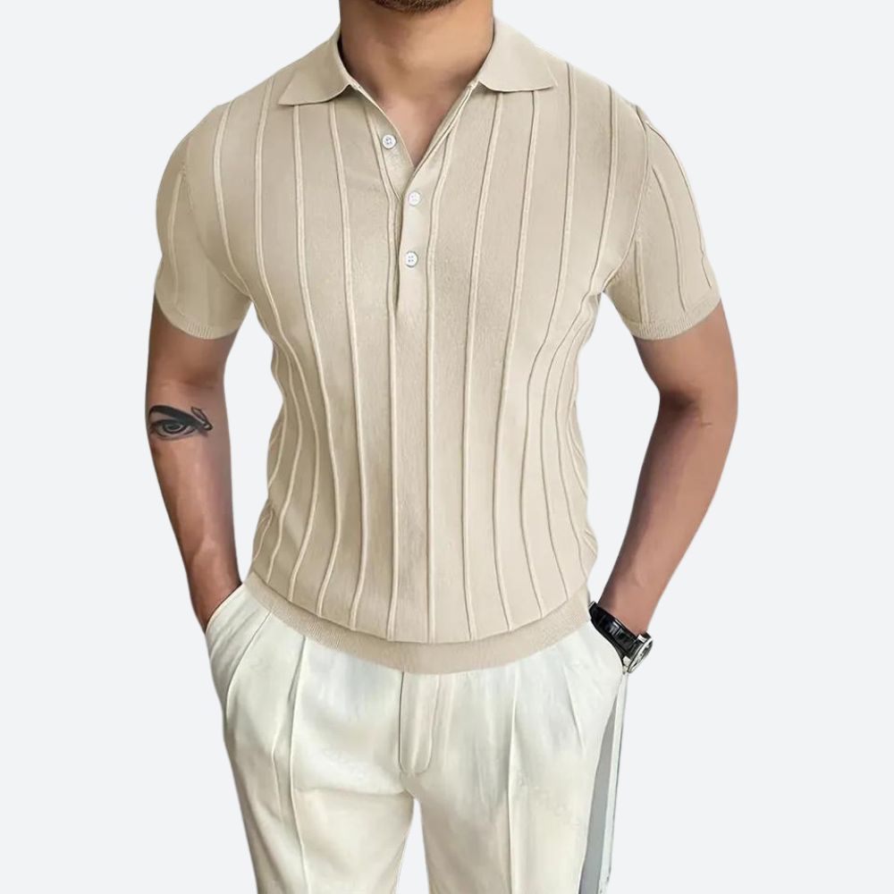Polo Shirt - Elastische Mélange V-Hals