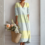 Uus™ | Boho Jurk Pastelgeel met Strepen