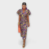Simona - Elegant jurk met V-hals en pofmouwen