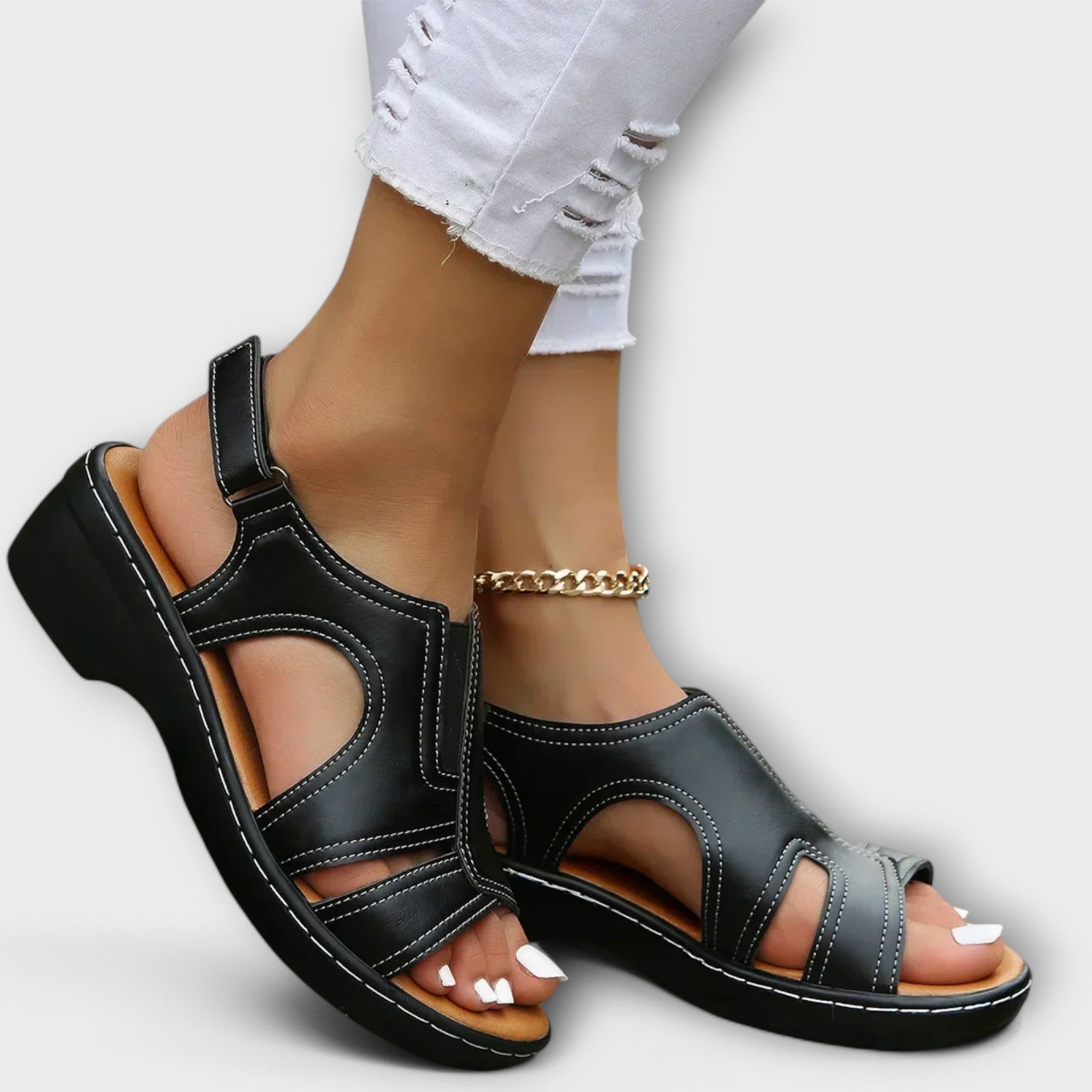 Christina – Orthopedische leren sandalen met comfortabele hak