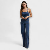 Julie - Flared Denim-Jumpsuit met Bindeband-Detail
