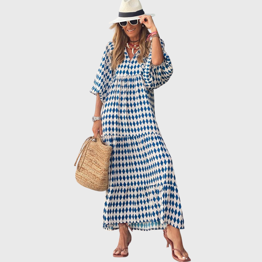 Fleur | Ontspannen Laag Maxi Jurk met Kimono Mouwen