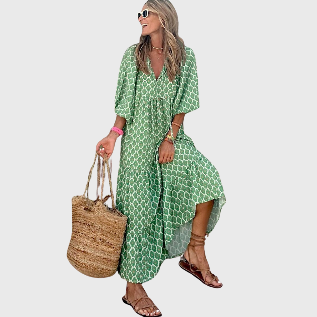 Fleur | Ontspannen Laag Maxi Jurk met Kimono Mouwen