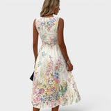 Paige – Mouwloos Bloemenjurk in Midi-Lengte