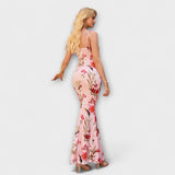 Thalia - Bloemenprint Prom Jurk met Geknoopte Schouderbanden