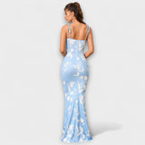 Thalia - Bloemenprint Prom Jurk met Geknoopte Schouderbanden
