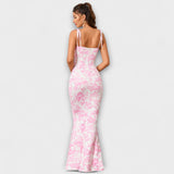Thalia - Bloemenprint Prom Jurk met Geknoopte Schouderbanden