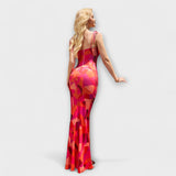 Thalia - Bloemenprint Prom Jurk met Geknoopte Schouderbanden