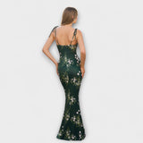 Thalia - Bloemenprint Prom Jurk met Geknoopte Schouderbanden