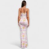 Thalia - Bloemenprint Prom Jurk met Geknoopte Schouderbanden