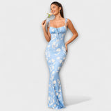 Thalia - Bloemenprint Prom Jurk met Geknoopte Schouderbanden
