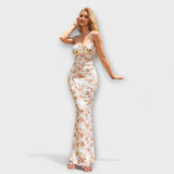 Thalia - Bloemenprint Prom Jurk met Geknoopte Schouderbanden