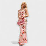 Thalia - Bloemenprint Prom Jurk met Geknoopte Schouderbanden