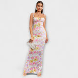 Thalia - Bloemenprint Prom Jurk met Geknoopte Schouderbanden