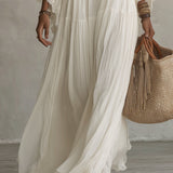 Samara™ | Lange Witte Chiffon Jurk met Kantdetail