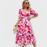 Abstract Maxi-jurk met Puffmouwen