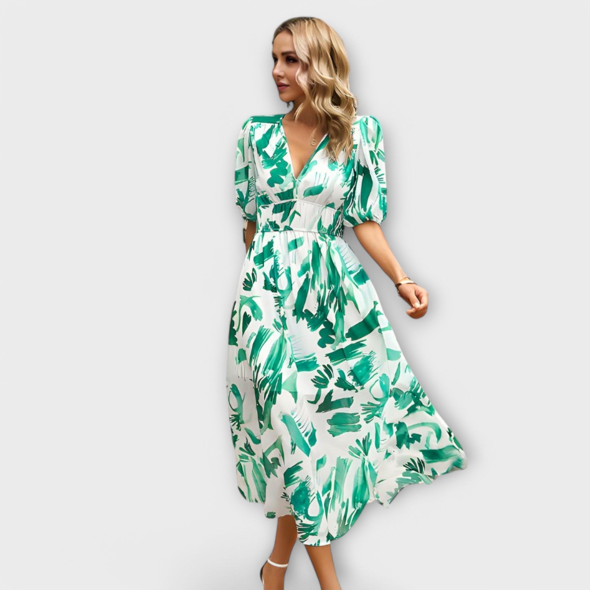 Abstract Maxi-jurk met Puffmouwen