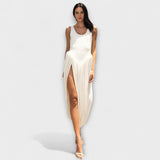 Drapeer maxi-jurk met sculpturale rok en zij-split