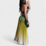Haven - Chic Rugvrije Krawatten-Gradient Plissé Maxikleed