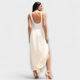 Drapeer maxi-jurk met sculpturale rok en zij-split