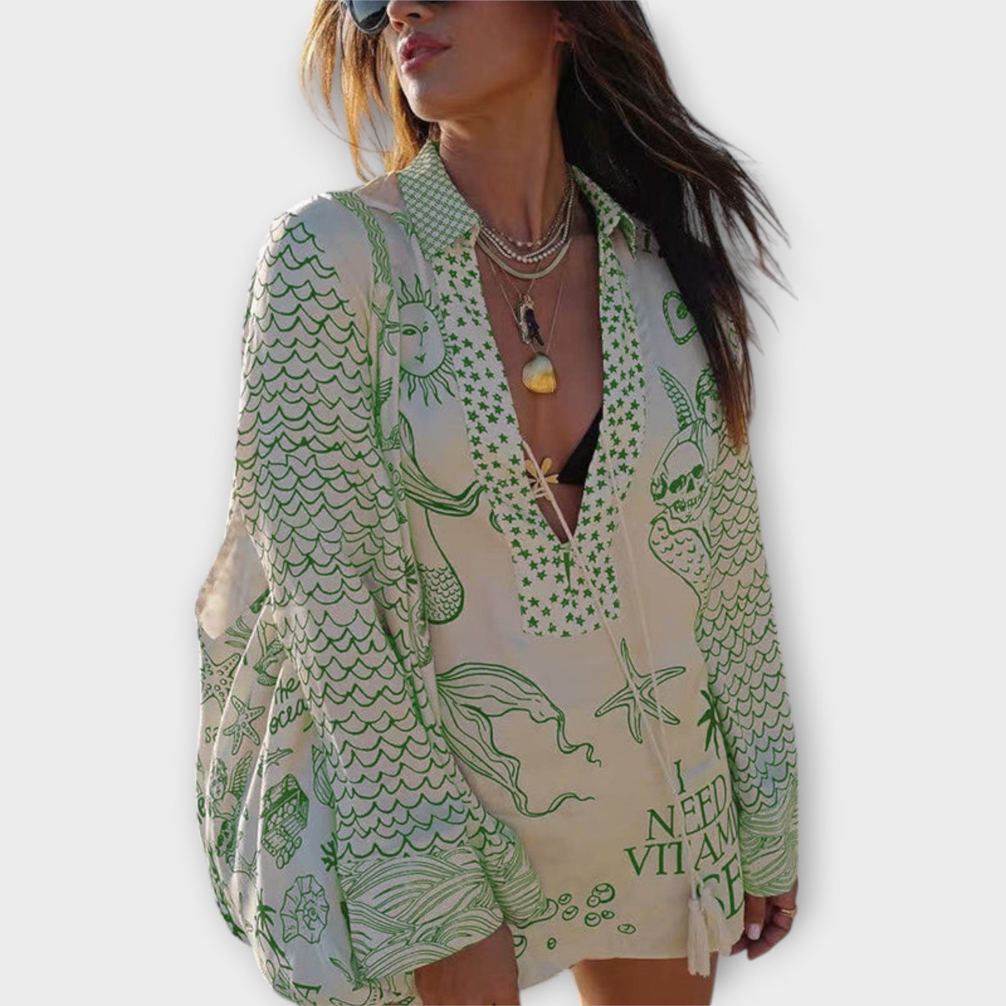 Liv - Satijnen Wasser Quasten Shirt en Shorts Set