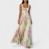 Maaike | Geplooide Bloemen Chiffon Maxi Jurk met Tailleband