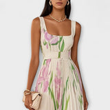 Gevouwen bloemrijke chiffon maxidress