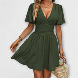 Winslet - Jurk met gerimpelde taille en V-hals