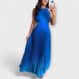 Haven - Chic Rugvrije Krawatten-Gradient Plissé Maxikleed