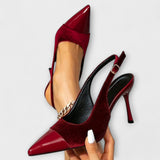Kathleen - Spitze Samt-Patchwork-Slingback-Stiletto-Hakken