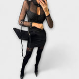 Stevie - Minikleed met net-glitter-decolleté en stretchstof