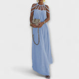 Briar - Een chique maxidress van gemengde stoffen met gedrapeerde vlechten