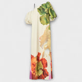 Skylar - Maxikleed met bloemenprint, schuin decolleté en puffmouwen