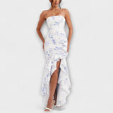 Zuri - Off-Shoulder Slim Fit Maxikleed met asymmetrische zoom