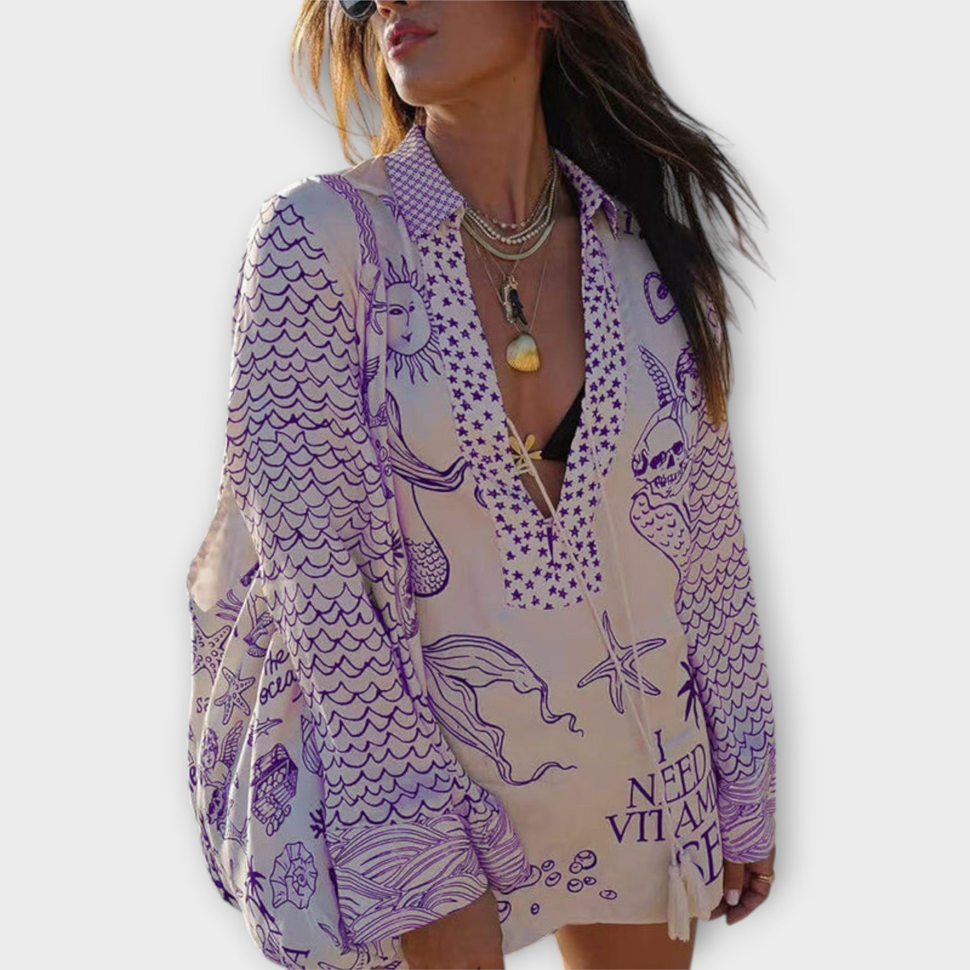 Liv - Satijnen Wasser Quasten Shirt en Shorts Set