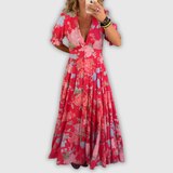 Minelda | Elegante Bloemen V-hals Jurk