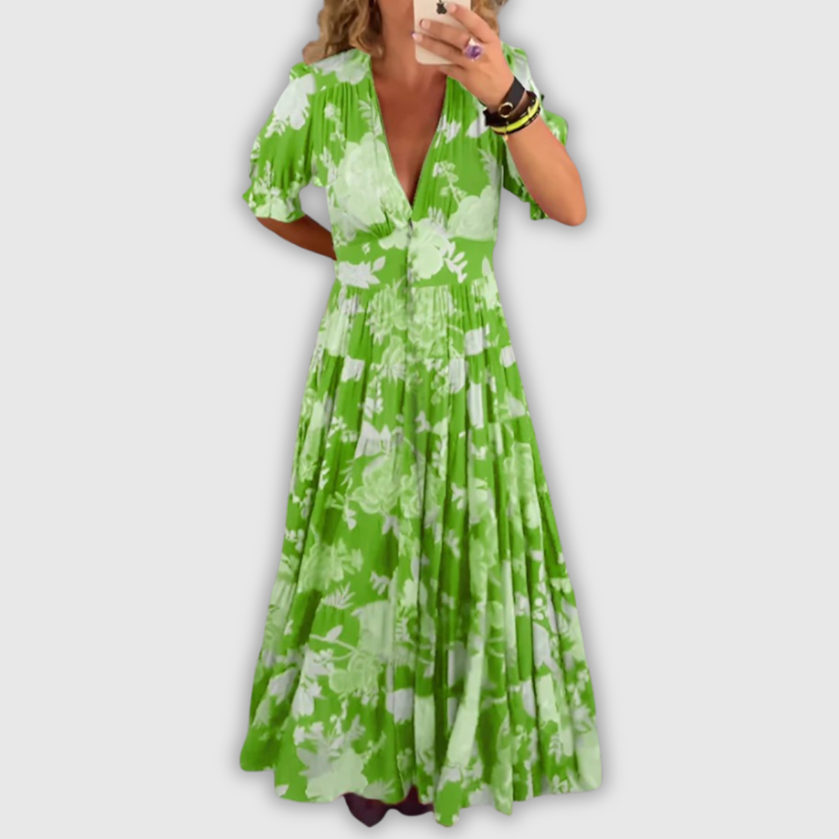 Minelda | Elegante Bloemen V-hals Jurk