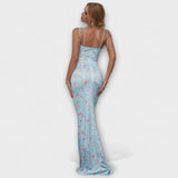 Thalia - Bloemenprint Prom Jurk met Geknoopte Schouderbanden