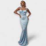 Thalia - Bloemenprint Prom Jurk met Geknoopte Schouderbanden