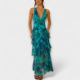Domenica - Chiffonjurk met V-hals en vloeiende lagen