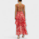 Domenica - Chiffonjurk met V-hals en vloeiende lagen