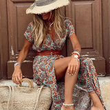 Joselin™ – Lange bohemien jurk met een luchtige pasvorm en riem