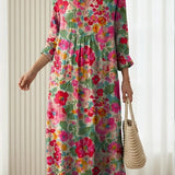 Fleur™ | Boho Jurk Roze-Groen met Aquarel Bloemen