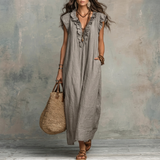 Camellia™ | Ruimvallende Lange Boho Jurk met Ruches