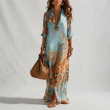 Mara™ | Lange Zomerjurk met Print en Overhemdkraag