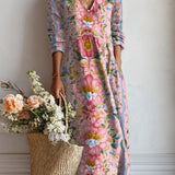 Bregje™ | Boho Jurk Roze met Aquarel Bloemen