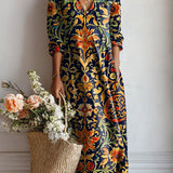 Anouk™ | Boho Jurk Marineblauw met Florale Ornamenten