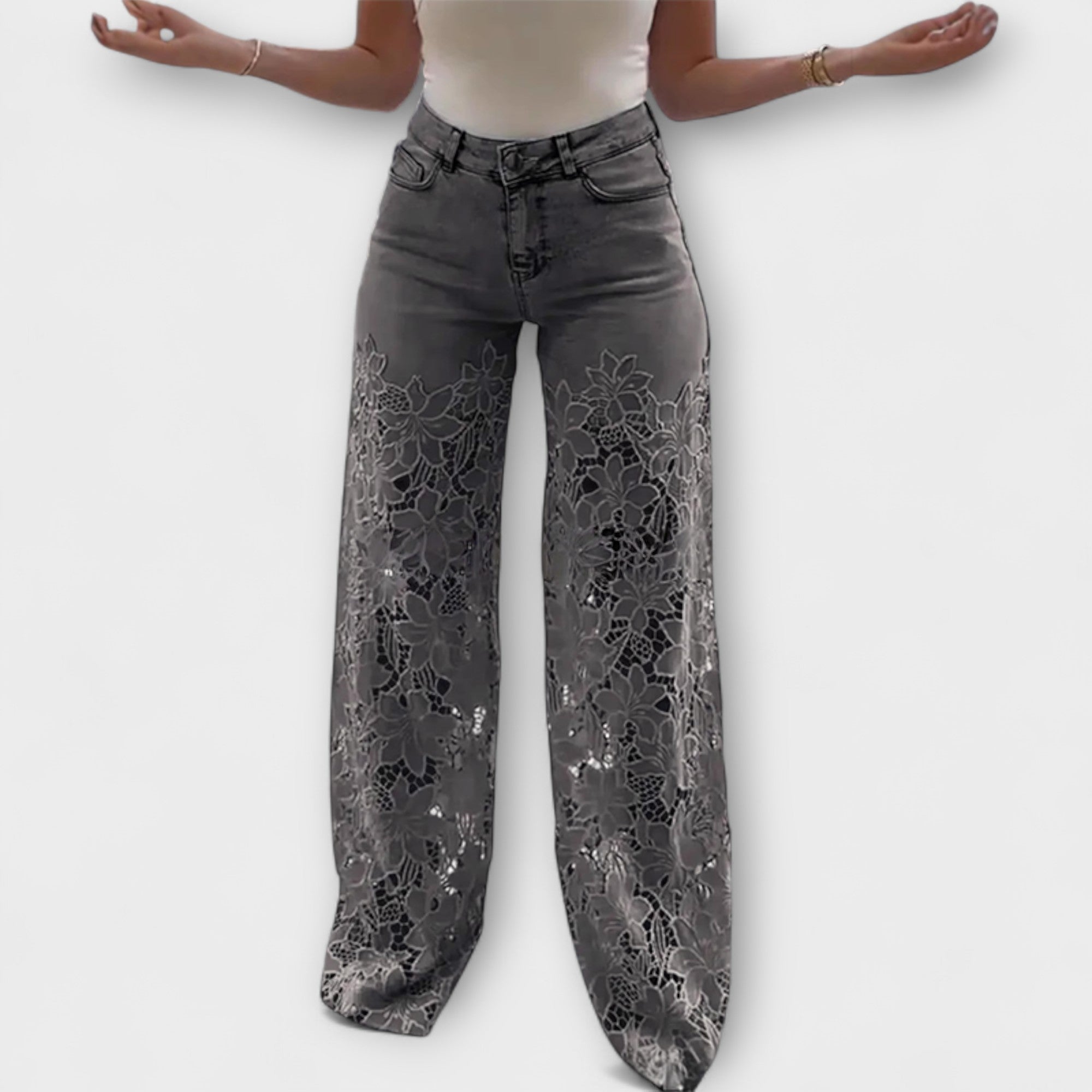Trendy Spitzen-Patchwork-Jeans