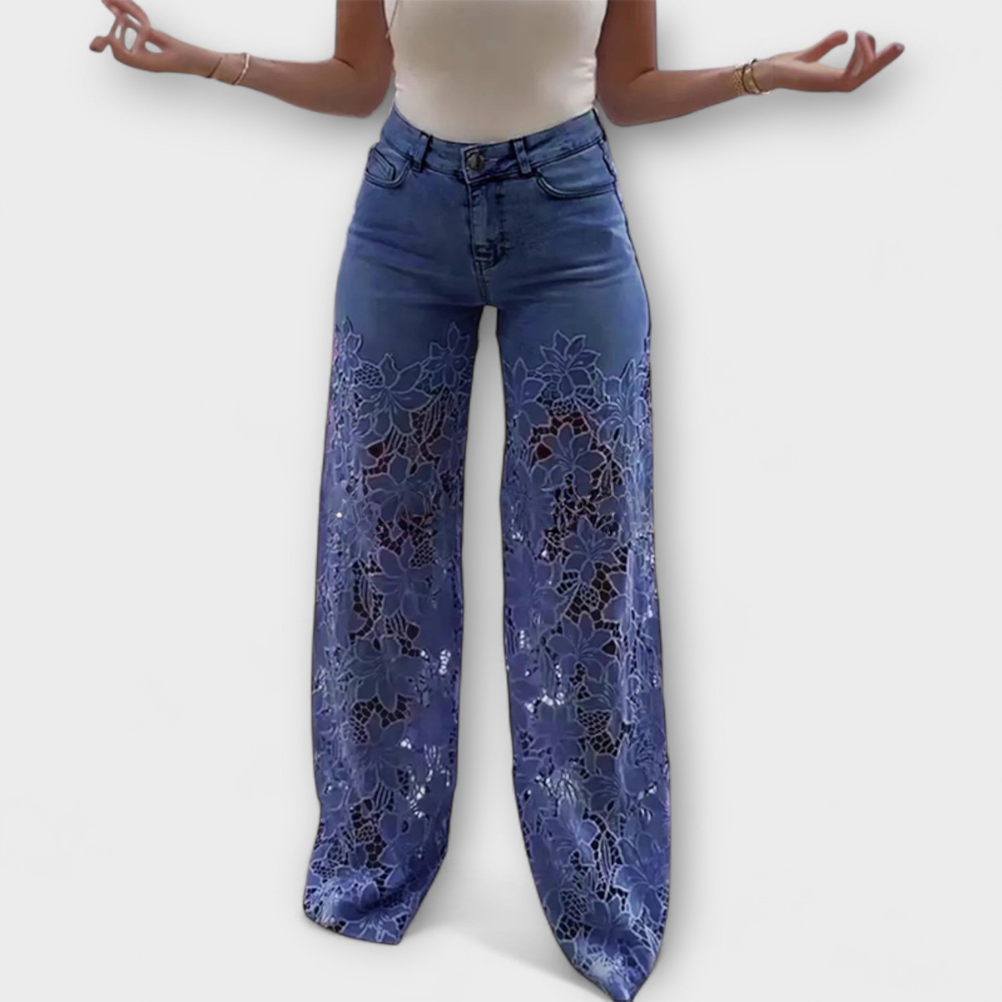 Trendy Spitzen-Patchwork-Jeans